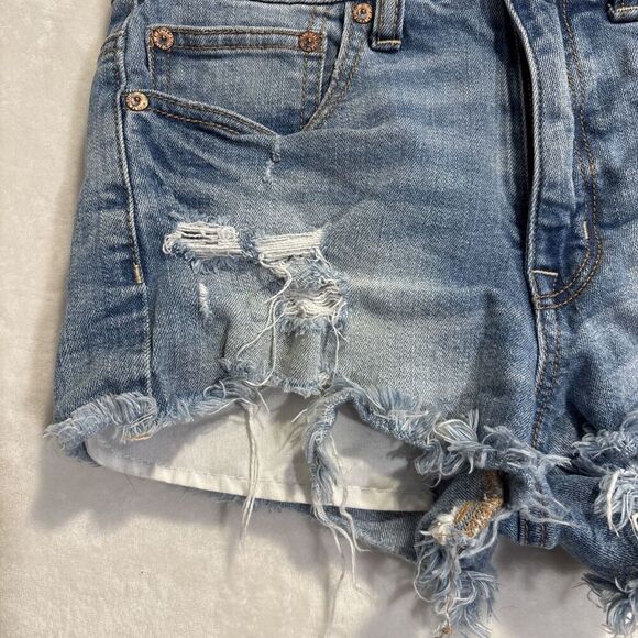 American Eagle Shorts Size 6 Hi Rise Festival Stretch Blue Denim Distressed - Picture 4 of 14